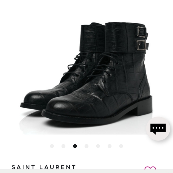 Saint Laurent Black Croc Embossed Combat Boots 37.5 - Picture 1 of 8